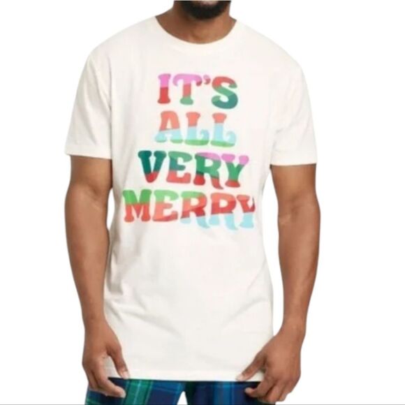 Men's Christmas Shirt Very Merry Graphic Print Holiday Tee Sleep Lounge Festive - Picture 2 of 5